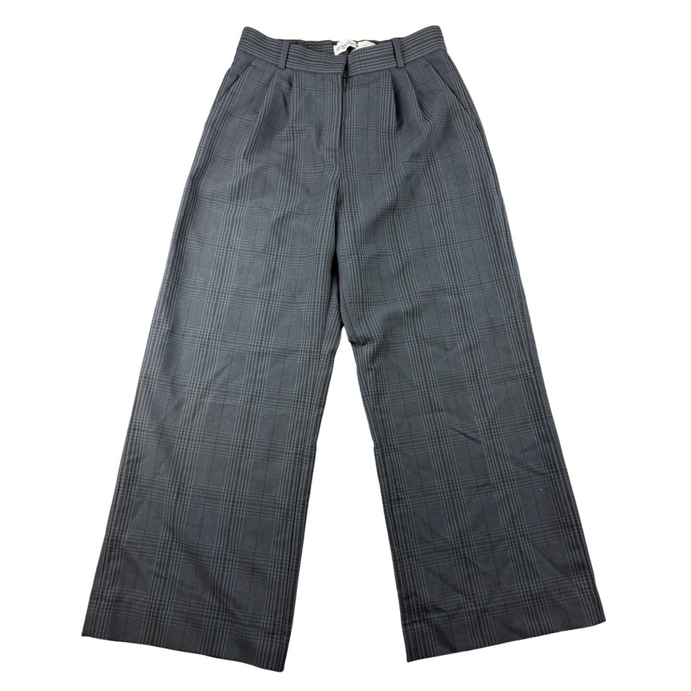 Abercrombie & Fitch Sloane Tailored Pants Women 30 Gray Wide-Leg Plaid Old Money